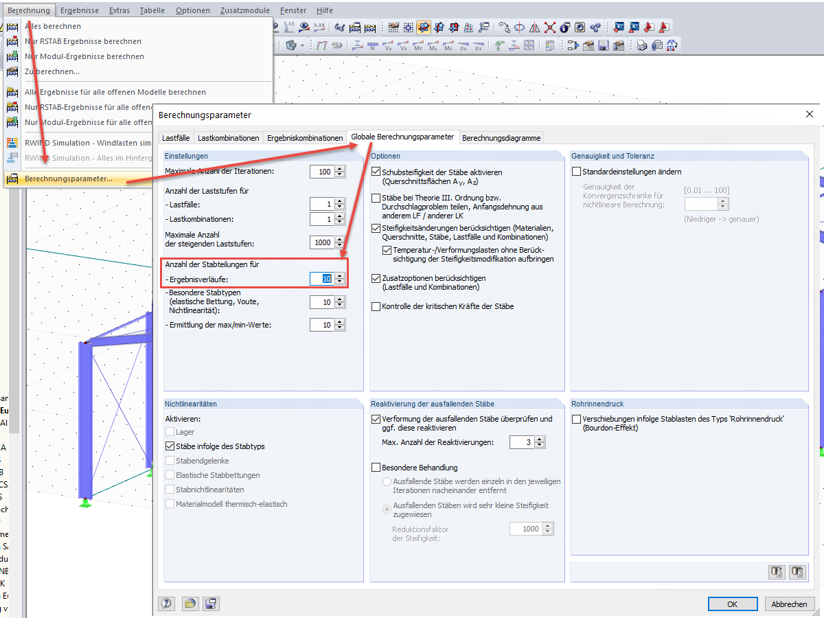 Stabteilung für Ergebnisverläufe