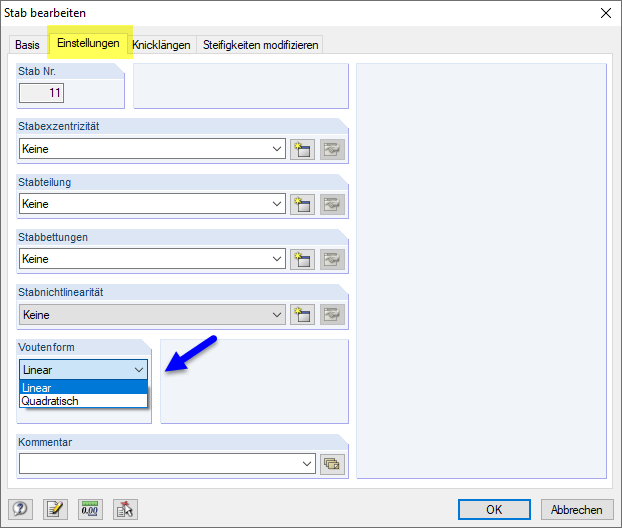 Voutenform auswählen