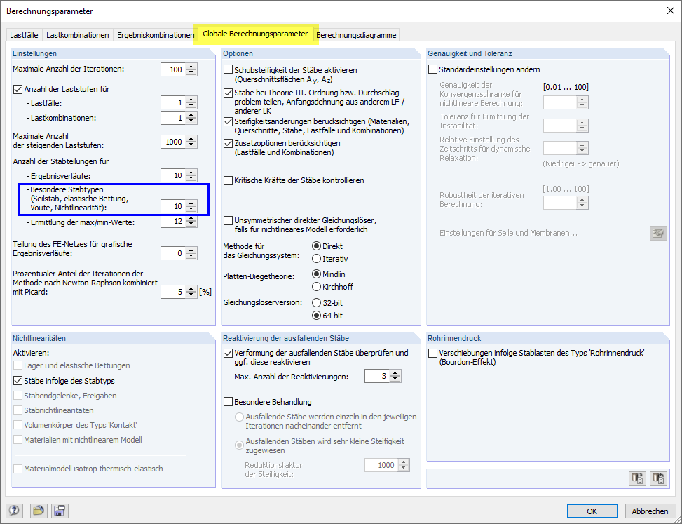 Stabteilung für Vouten- und Bettungsstäbe festlegen
