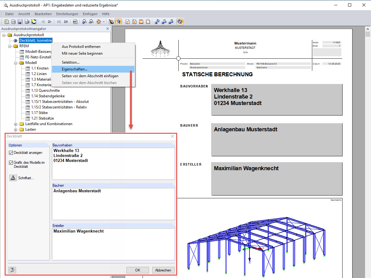 Deckblatt → Eigenschaften