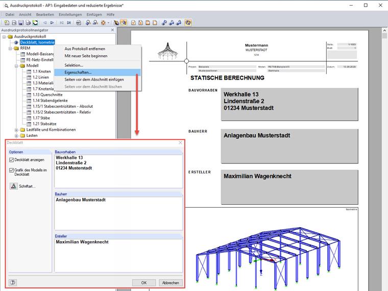 Deckblatt → Eigenschaften