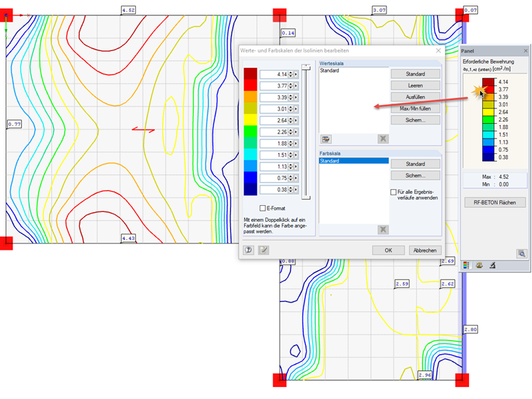 Werte- und Farbskalen der Isolinien bearbeiten