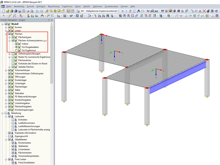 Flächen-Achsensysteme x,y,z
