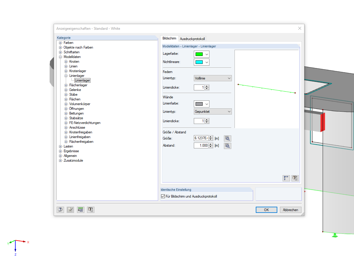 Größe des Linienlagers bearbeiten
