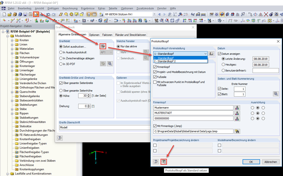 Protokollkopf bearbeiten