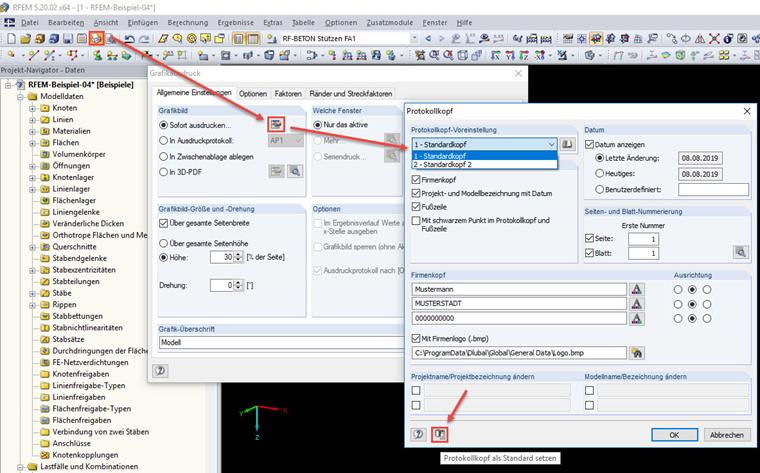 Protokollkopf bearbeiten