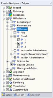 Steuerung der Hilfslinien im Zeigen-Navigator
