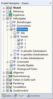 Steuerung der Hilfslinien im Zeigen-Navigator