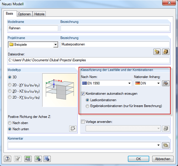 Klassifizierung der Lastfälle und Kombinationen