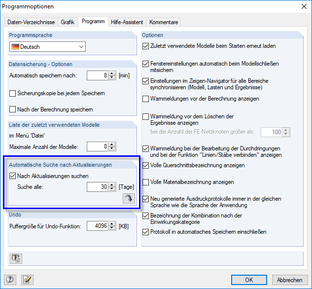 Automatische Suche nach Aktualisierungen