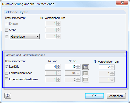 Lastfälle umnummerieren