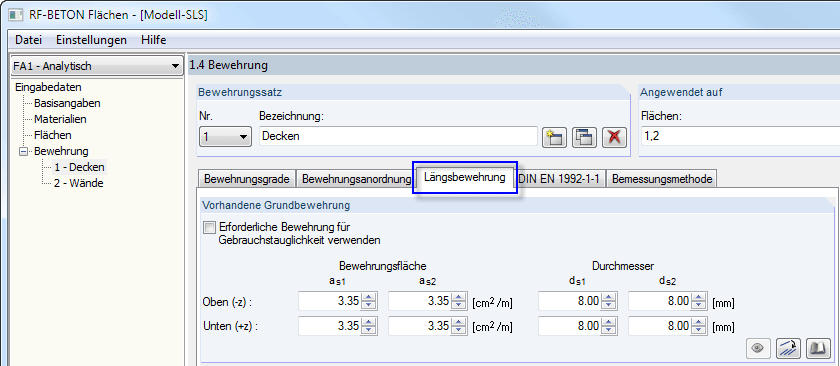 Vorgabe der Längsbewehrung