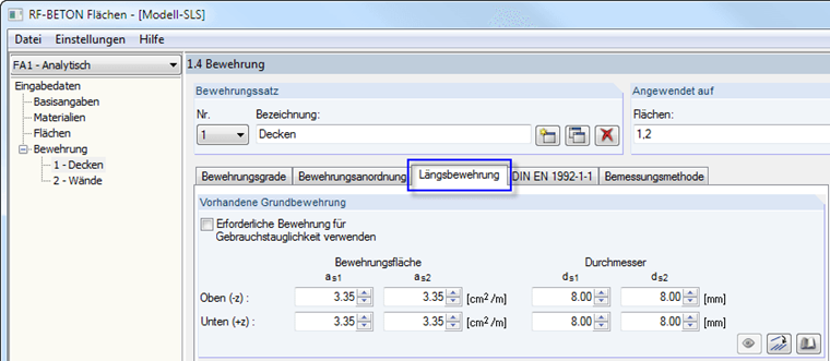Vorgabe der Längsbewehrung