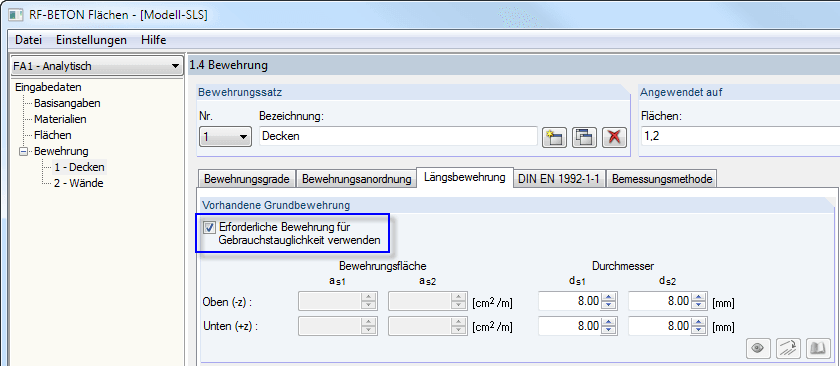 Ansatz der erforderlichen Bewehrung