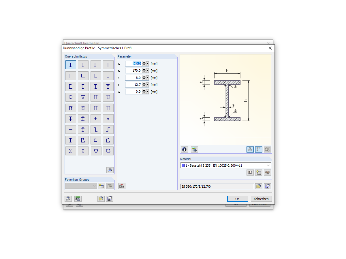 Parameter Querschnitt