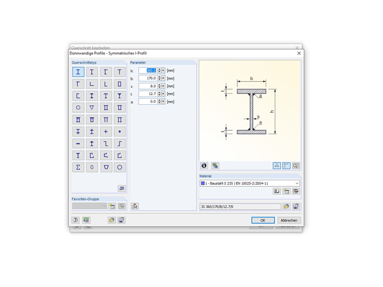 Parameter Querschnitt