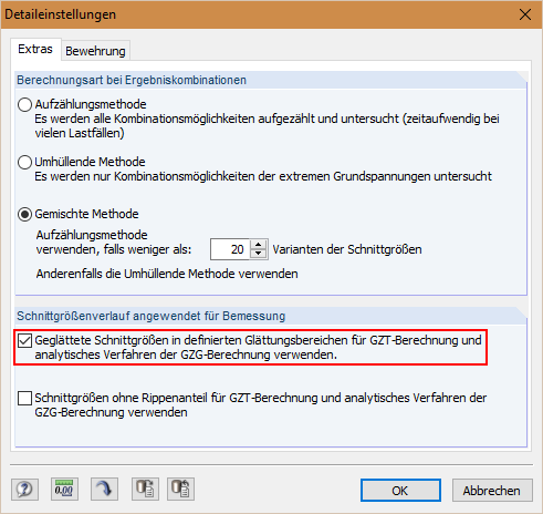 Detaileinstellungen in RF-BETON Flächen