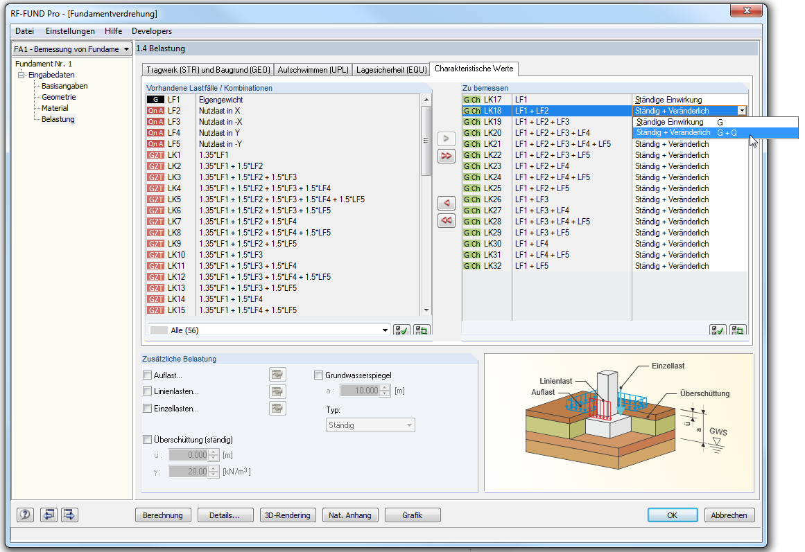 Belastung für Nachweis der Fundamentverdrehung nach DIN EN 1997-1