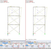 Unterschiedliche Eigenfrequenzen ohne Berücksichtigung (links) und mit Berücksichtigung der Zugstäbe (rechts)