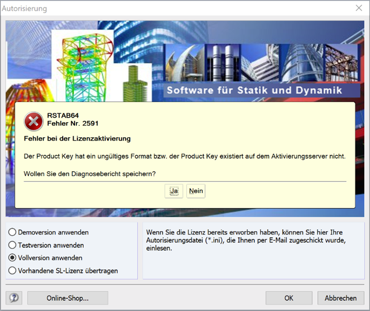 Fehler bei der Lizenzaktivierung