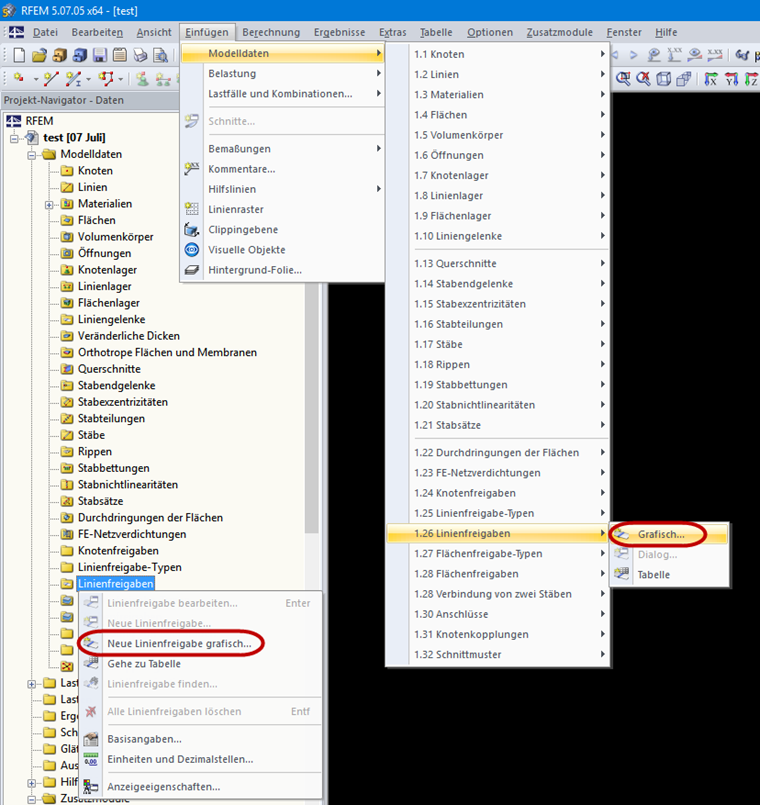 Grafische Eingabe der Liniengelenke