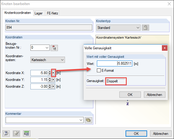 Volle Genauigkeit für Knoten