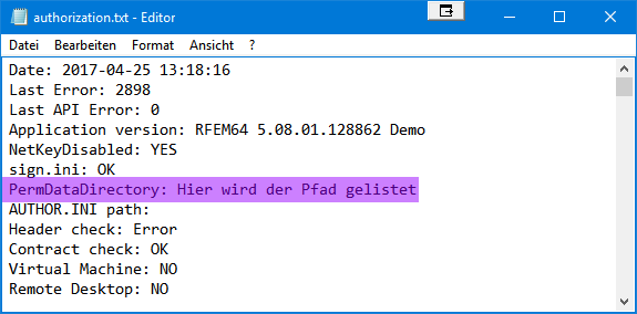 Pfad der Autorisierung ablesen