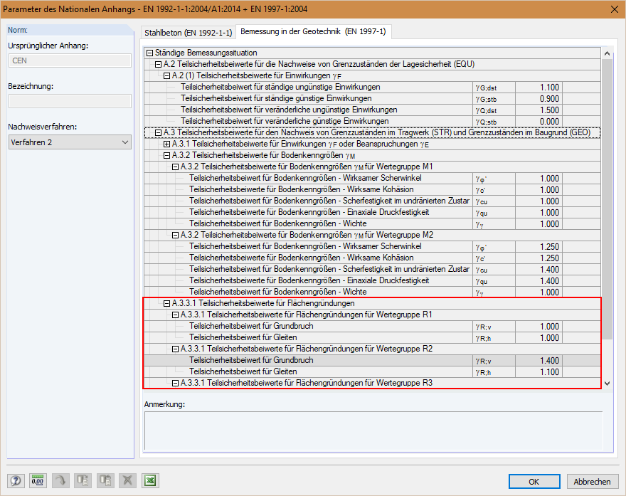 Parameter des Nationalen Anhangs