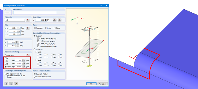 Definition des Glättungsbereiches in RFEM