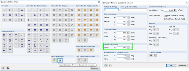 Eingabe benutzerdefinierter Querschnitt in Querschnitts-Bibliothek