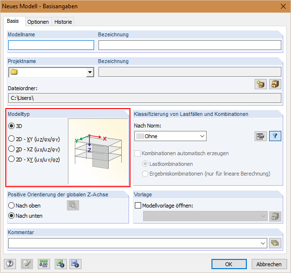 Einstellung Modelltyp