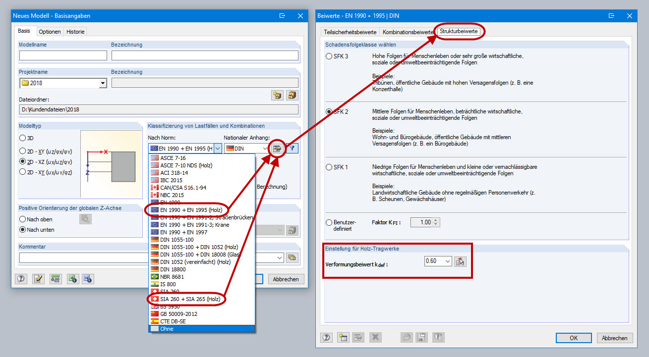 Auswahl des Kriechbeiwertes in den Basisangaben