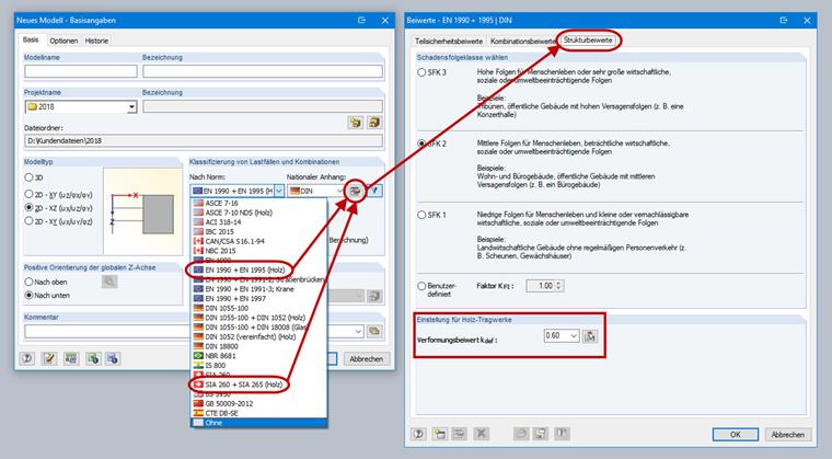 Auswahl des Kriechbeiwertes in den Basisangaben