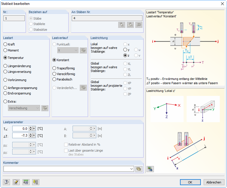 Stablast mit Temperaturdifferenz