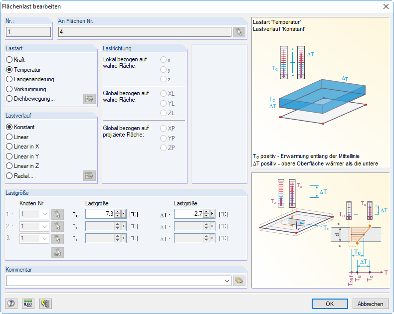 Flächenlast mit Ausgangstemperatur und Differenz