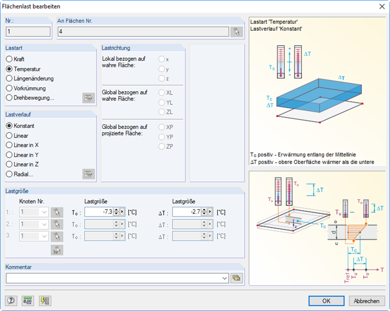 Flächenlast mit Ausgangstemperatur und Differenz