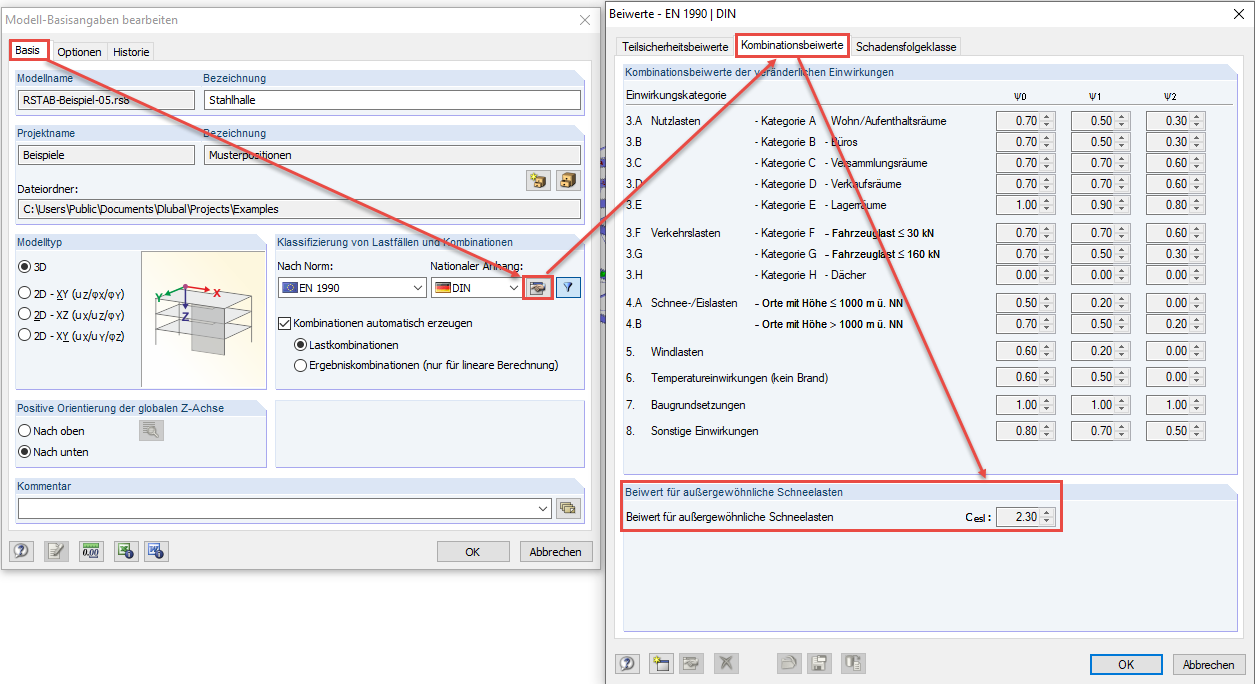 Beiwert für außergewöhnliche Schneelasten