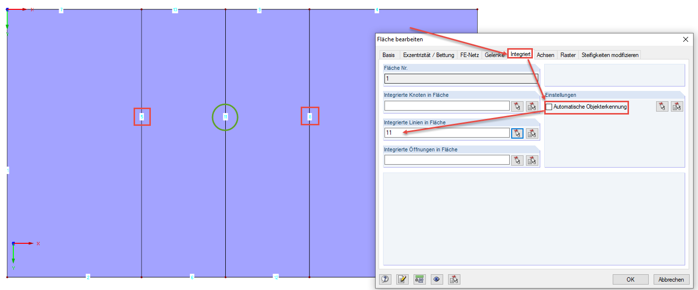 Einstellung für Teilung der Fläche an bestimmter Linie