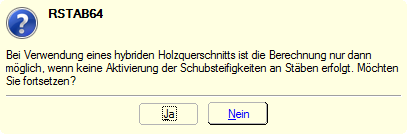 Hinweismeldung von hybriden Verbundquerschnitten