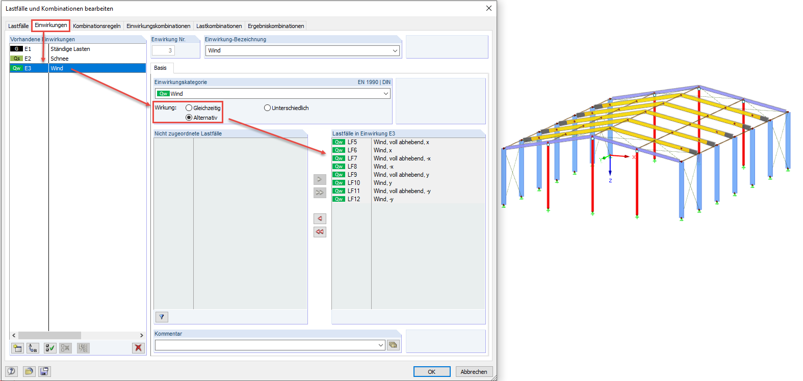 Alternative Wirkung von Lastfällen