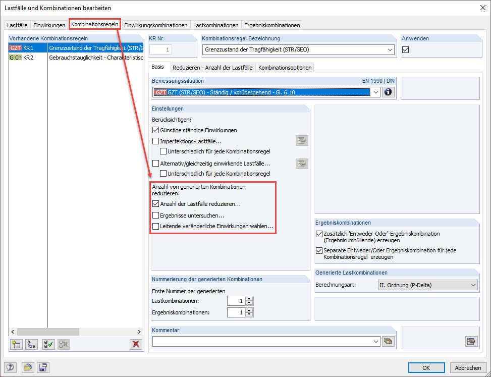 Anzahl der generierten Kombinationen reduzieren