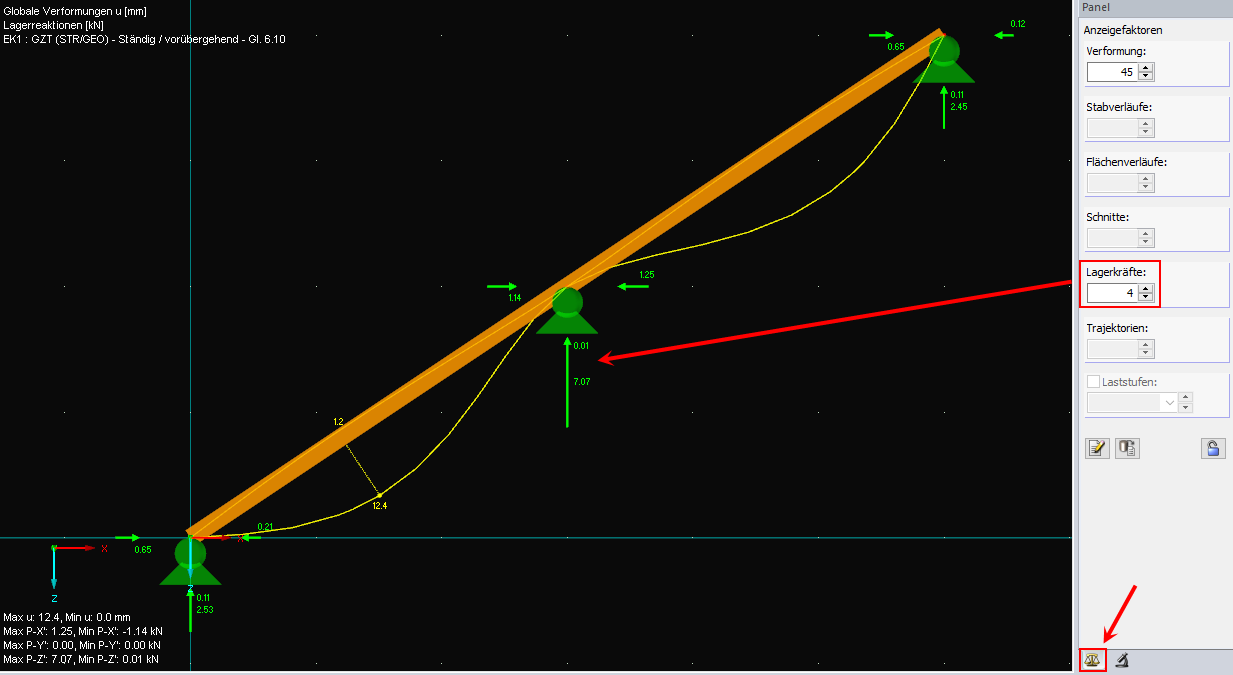 Anzeigefaktor für Lagerkräfte anpassen
