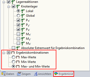 Extremwerte für Ergebniskombinationen auswählen