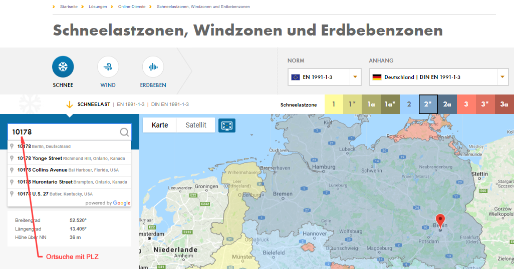 Schneelastzone und Schneelast nach Postleitzahl (PLZ) finden