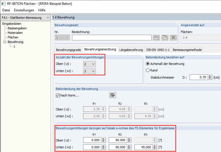 Anzahl der Bewehrungsrichtungen