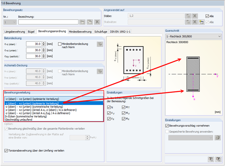 Bewehrungslayer für Rechteckquerschnitt