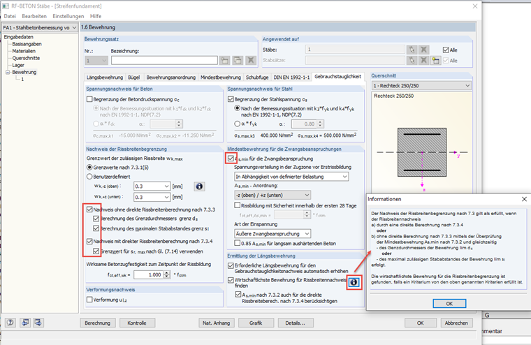 Einstellungen zur Ermittlung der Längsbewehrung