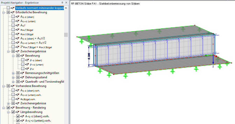 Bewehrung des Ergebnisstabes
