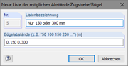 Neue Liste der Bügelabstände definieren