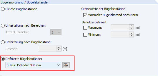 Bügelabstand auswählen